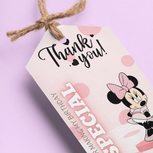 Load image into Gallery viewer, Minnie Theme Birthday Favour Tags (2 x 3.5 inches/250 GSM Cardstock/Mixcolour/30Pcs)
