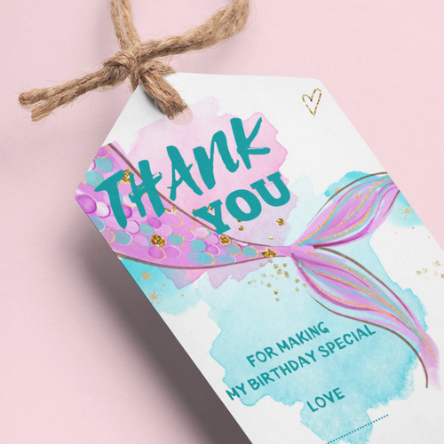 Load image into Gallery viewer, Mermaid Theme Birthday Favour Tags (2 x 3.5 inches/250 GSM Cardstock/Multicolour/30Pcs)
