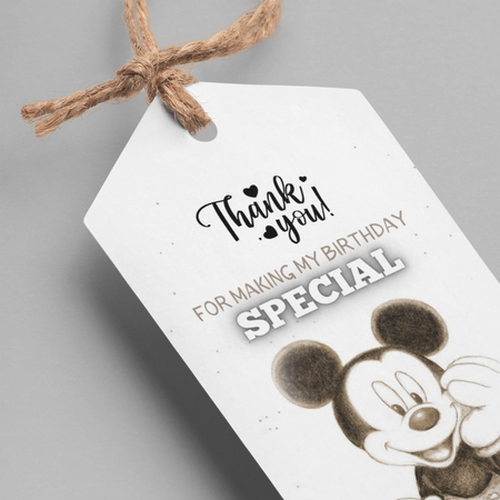 Mickey Mouse Theme Birthday Favour Tags (2 x 3.5 inches/250 GSM Cardstock/Black & White/30Pcs)