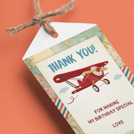 Aeroplane Theme Birthday Favour Tags (2 x 3.5 inches/250 GSM Cardstock/Multicolour/30Pcs)