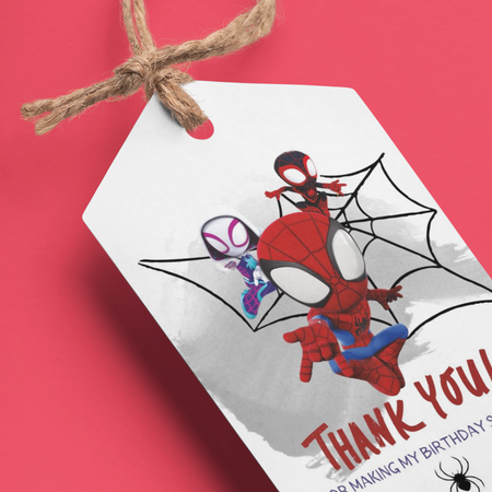 Spider Man Theme Birthday Favour Tags (2 x 3.5 inches/250 GSM Cardstock/Multicolour/30Pcs)