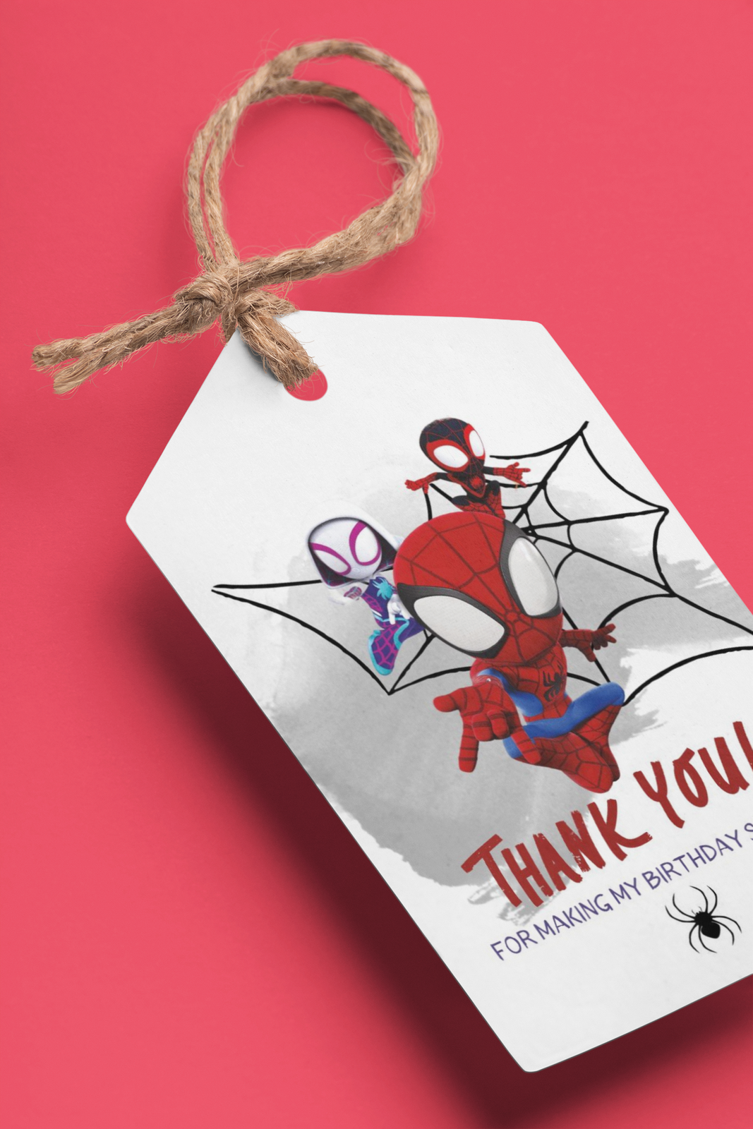 Spider Man Theme Birthday Favour Tags (2 x 3.5 inches/250 GSM Cardstock/Multicolour/30Pcs)