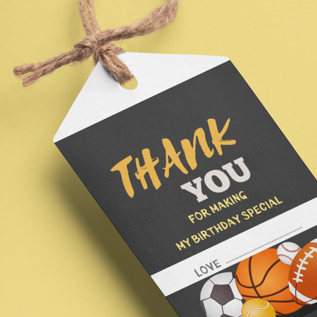Sports Theme Birthday Favour Tags (2 x 3.5 inches/250 GSM Cardstock/Multicolour/30Pcs)