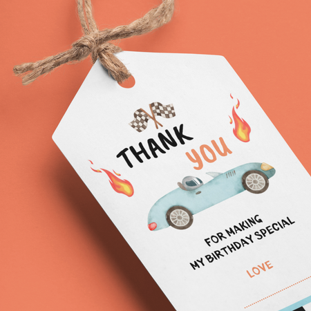 Car Theme Birthday Favour Tags (2 x 3.5 inches/250 GSM Cardstock/Multicolour/30Pcs)