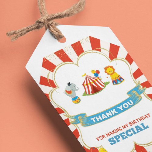 Load image into Gallery viewer, Carnival Theme Birthday Favour Tags (2 x 3.5 inches/250 GSM Cardstock/Multicolour/30Pcs)
