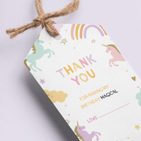 Unicorn Theme Model 3 Birthday Favour Tags (2 x 3.5 inches/250 GSM Cardstock/Multicolour/30Pcs)