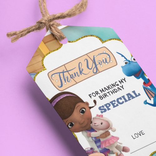 Load image into Gallery viewer, Doc McStuffins Theme Birthday Favour Tags (2 x 3.5 inches/250 GSM Cardstock/Mixcolour/30Pcs)
