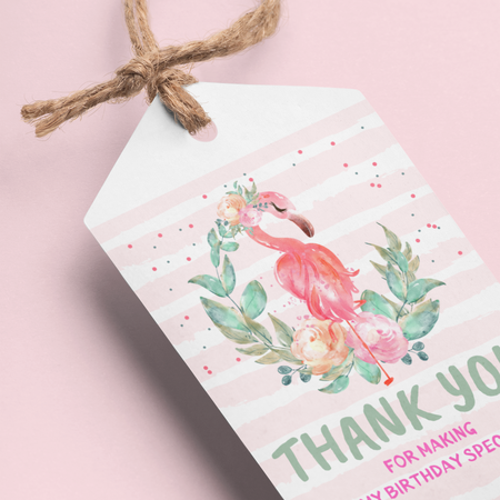Flamingo Theme Birthday Favour Tags (2 x 3.5 inches/250 GSM Cardstock/Multicolour/30Pcs)