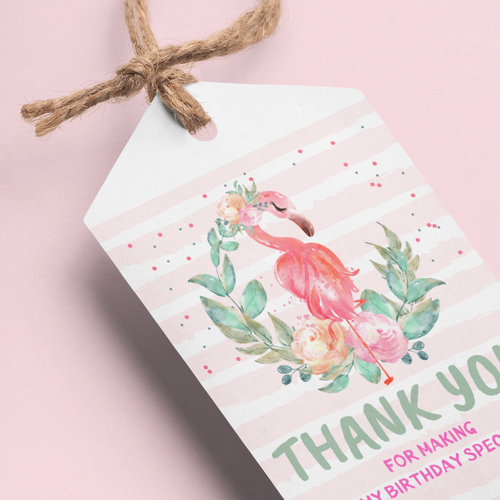 Load image into Gallery viewer, Flamingo Theme Birthday Favour Tags (2 x 3.5 inches/250 GSM Cardstock/Multicolour/30Pcs)
