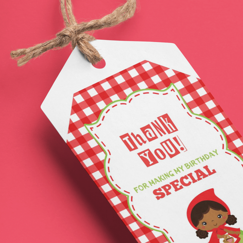 Load image into Gallery viewer, Little Red Riding Hood Theme Birthday Favour Tags (2 x 3.5 inches/250 GSM Cardstock/Mixcolour/30Pcs)
