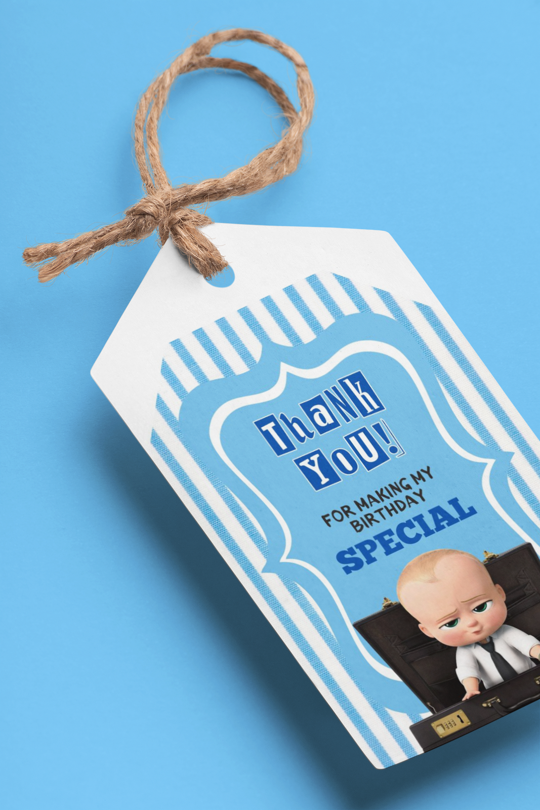 Boss Baby Boy Theme Birthday Favour Tags (2 x 3.5 inches/250 GSM Cardstock/Blue White & Black/30Pcs)