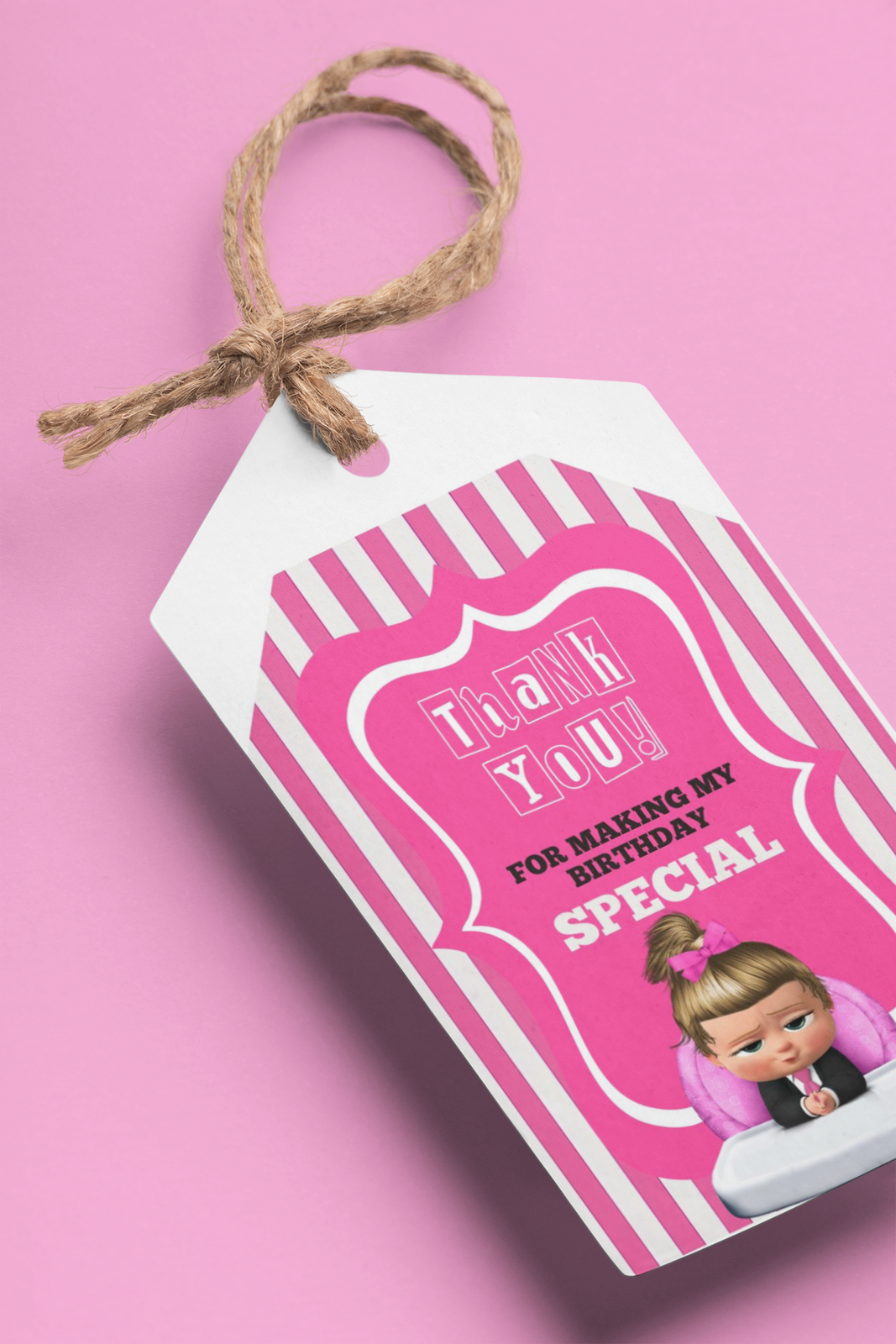 Boss Baby Girl Theme Birthday Favour Tags (2 x 3.5 inches/250 GSM Cardstock/Pink, White & Black/30Pcs)
