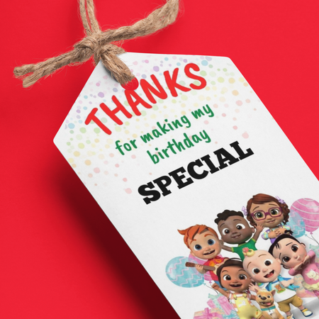 Cocomelon Theme Birthday Favour Tags (2 x 3.5 inches/250 GSM Cardstock/Mixcolour/30Pcs)