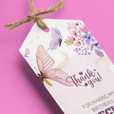 Butterfly Theme Birthday Favour Tags (2 x 3.5 inches/250 GSM Cardstock/Mixcolour/30Pcs)