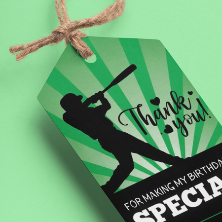 Baseball Theme Birthday Favour Tags (2 x 3.5 inches/250 GSM Cardstock/Black, White, Green & Light Green/30Pcs)