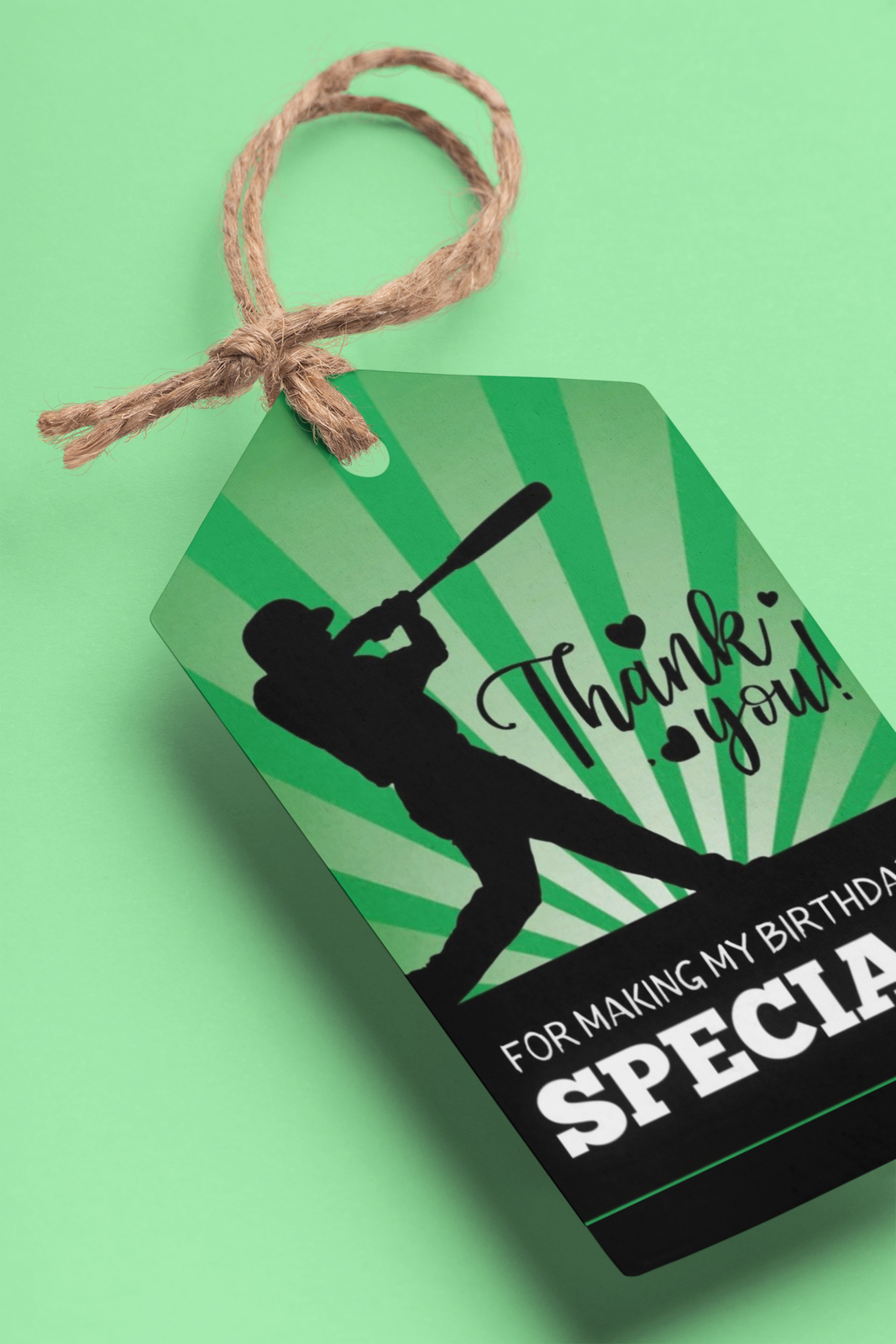 Baseball Theme Birthday Favour Tags (2 x 3.5 inches/250 GSM Cardstock/Black, White, Green & Light Green/30Pcs)