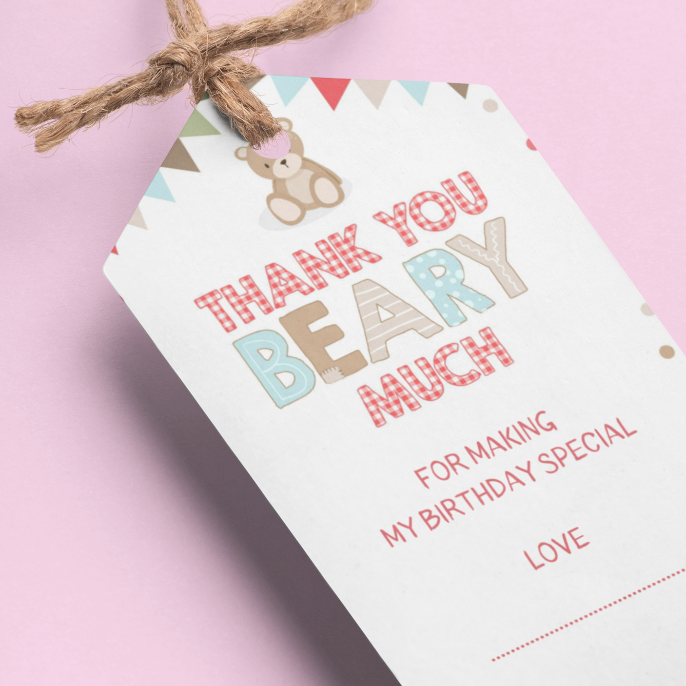 Teddy Bear Theme Birthday Favour Tags (2 x 3.5 inches/250 GSM Cardstock/Multicolour/30Pcs)