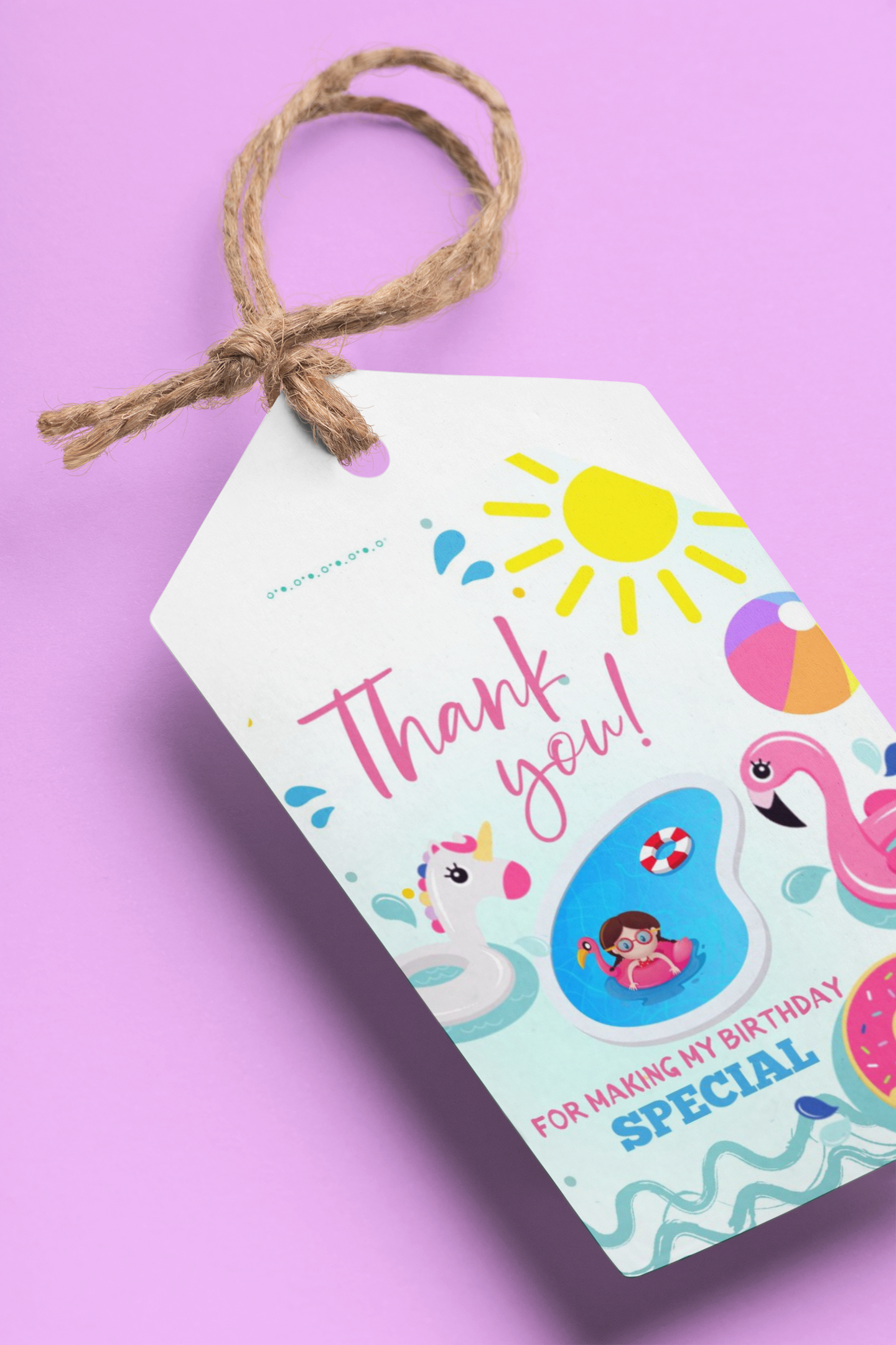 Pool Party Theme Birthday Favour Tags (2 x 3.5 inches/250 GSM Cardstock/Mixcolour/30Pcs)