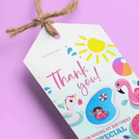 Pool Party Theme Birthday Favour Tags (2 x 3.5 inches/250 GSM Cardstock/Mixcolour/30Pcs)
