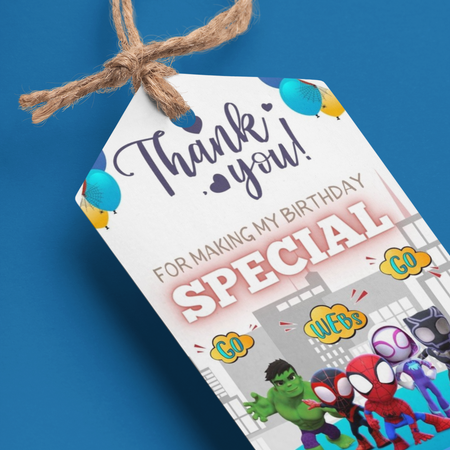Avenger Kids Theme Birthday Favour Tags (2 x 3.5 inches/250 GSM Cardstock/Mixcolour/30Pcs)