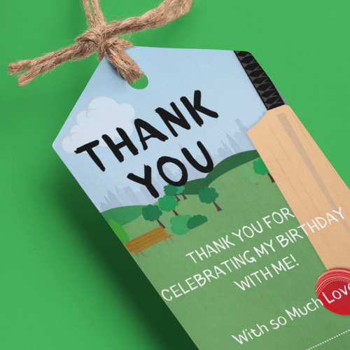 Load image into Gallery viewer, Cricket Theme Birthday Favour Tags (2 x 3.5 inches/250 GSM Cardstock/Multicolour/30Pcs)
