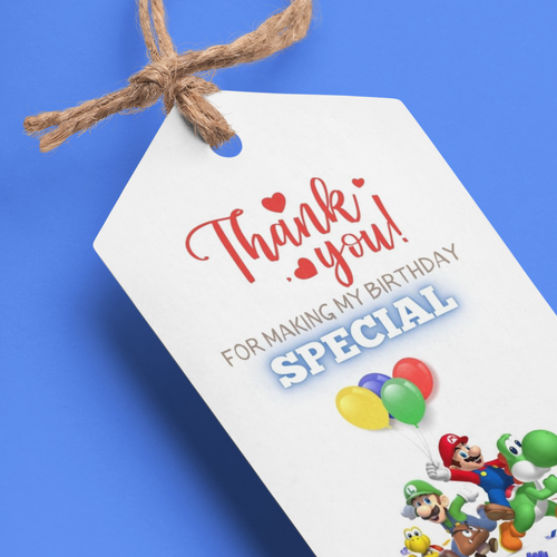 Load image into Gallery viewer, The Super Mario Theme Birthday Favour Tags (2 x 3.5 inches/250 GSM Cardstock/Mixcolour/30Pcs)
