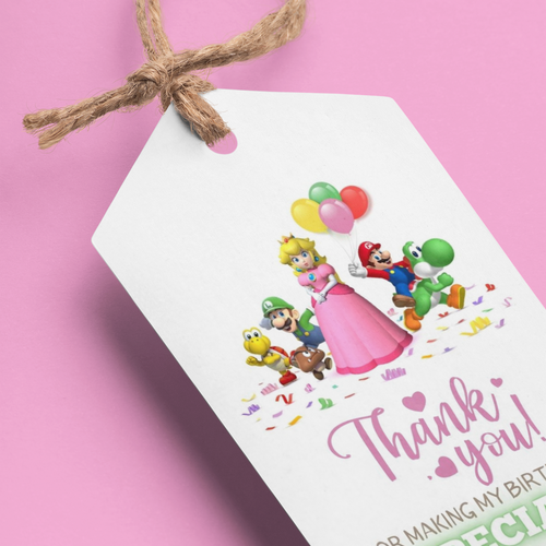 Load image into Gallery viewer, Super Girl And Mario Theme Birthday Favour Tags (2 x 3.5 inches/250 GSM Cardstock/Mixcolour/30Pcs)

