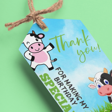 Cow Theme Birthday Favour Tags (2 x 3.5 inches/250 GSM Cardstock/Mixcolour/30Pcs)