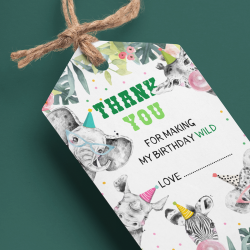 Load image into Gallery viewer, Jungle Theme Birthday Favour Tags (2 x 3.5 inches/250 GSM Cardstock/Multicolour/30Pcs)
