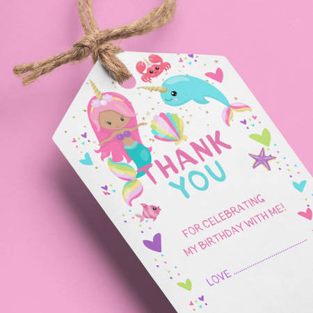 Mermaid Theme Model 2 Birthday Favour Tags (2 x 3.5 inches/250 GSM Cardstock/Multicolour/30Pcs)