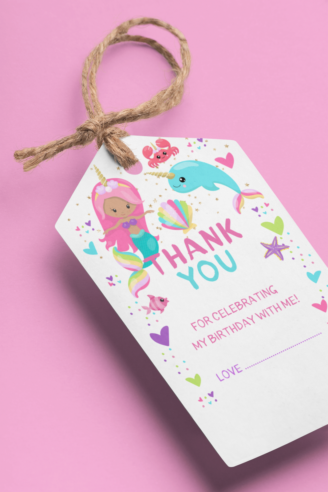 Mermaid Theme Model 2 Birthday Favour Tags (2 x 3.5 inches/250 GSM Cardstock/Multicolour/30Pcs)