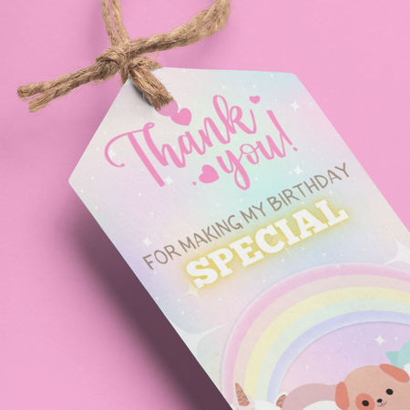 Squish Mallow Theme Birthday Favour Tags (2 x 3.5 inches/250 GSM Cardstock/Mixcolour/30Pcs)