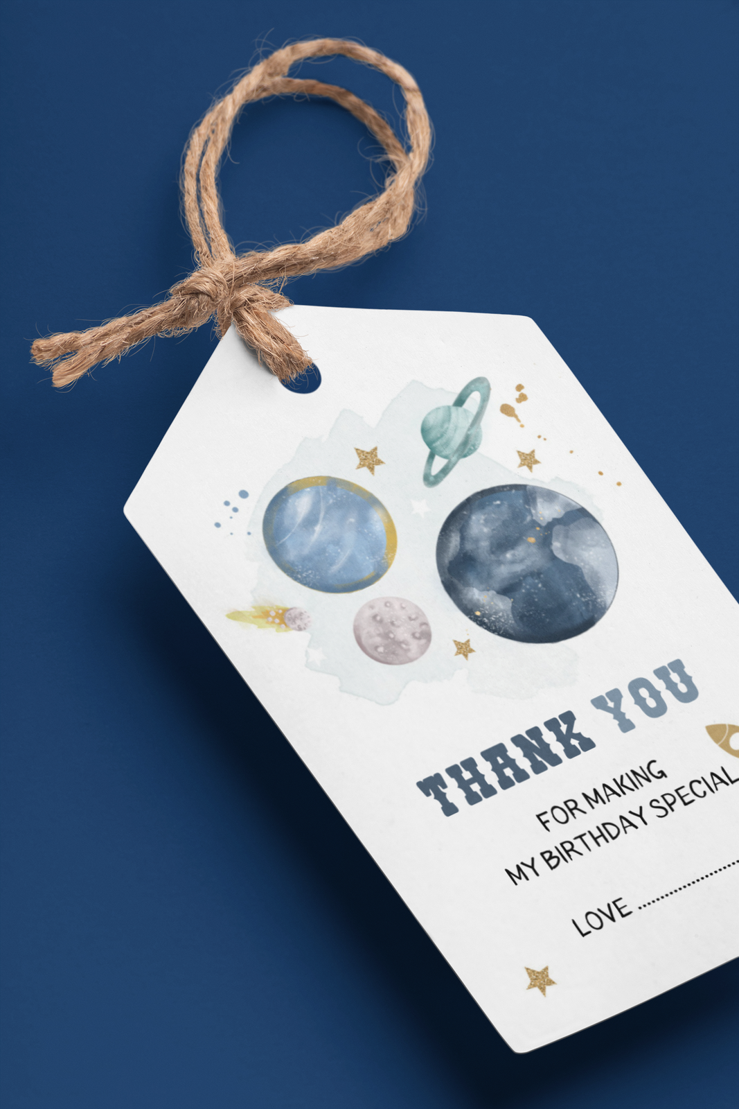 Space Theme Birthday Favour Tags (2 x 3.5 inches/250 GSM Cardstock/Blue, White, Gold/30Pcs)
