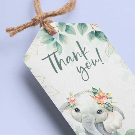 Elephant Theme Birthday Favour Tags (2 x 3.5 inches/250 GSM Cardstock/Mixcolour/30Pcs)