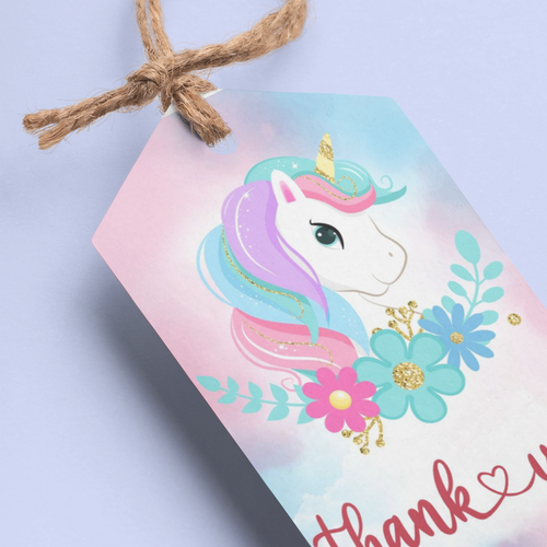 Load image into Gallery viewer, Unicorn Theme Model 4 Birthday Favour Tags (2 x 3.5 inches/250 GSM Cardstock/Multicolour/30Pcs)

