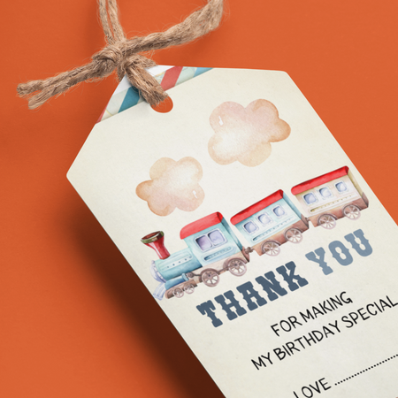 Train Theme Birthday Favour Tags (2 x 3.5 inches/250 GSM Cardstock/Multicolour/30Pcs)