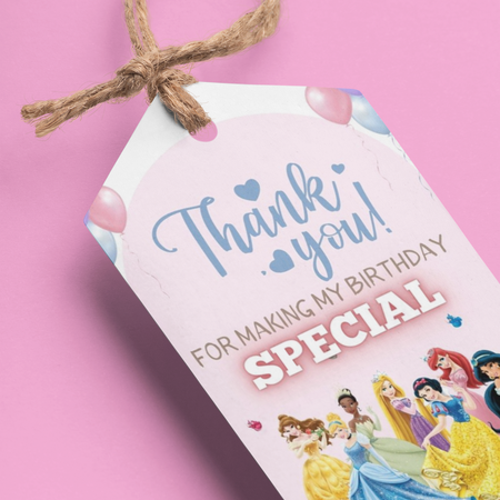 Princess Theme Birthday Favour Tags (2 x 3.5 inches/250 GSM Cardstock/Mixcolour/30Pcs)