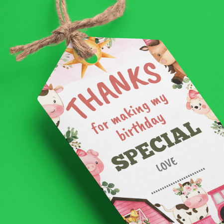 Farm Animals Theme Birthday Favour Tags (2 x 3.5 inches/250GSM cardstock/Multicolour/30Pcs