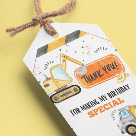 Construction Theme Birthday Favour Tags (2 x 3.5 inches/250 GSM Cardstock/Mixcolour/30Pcs)
