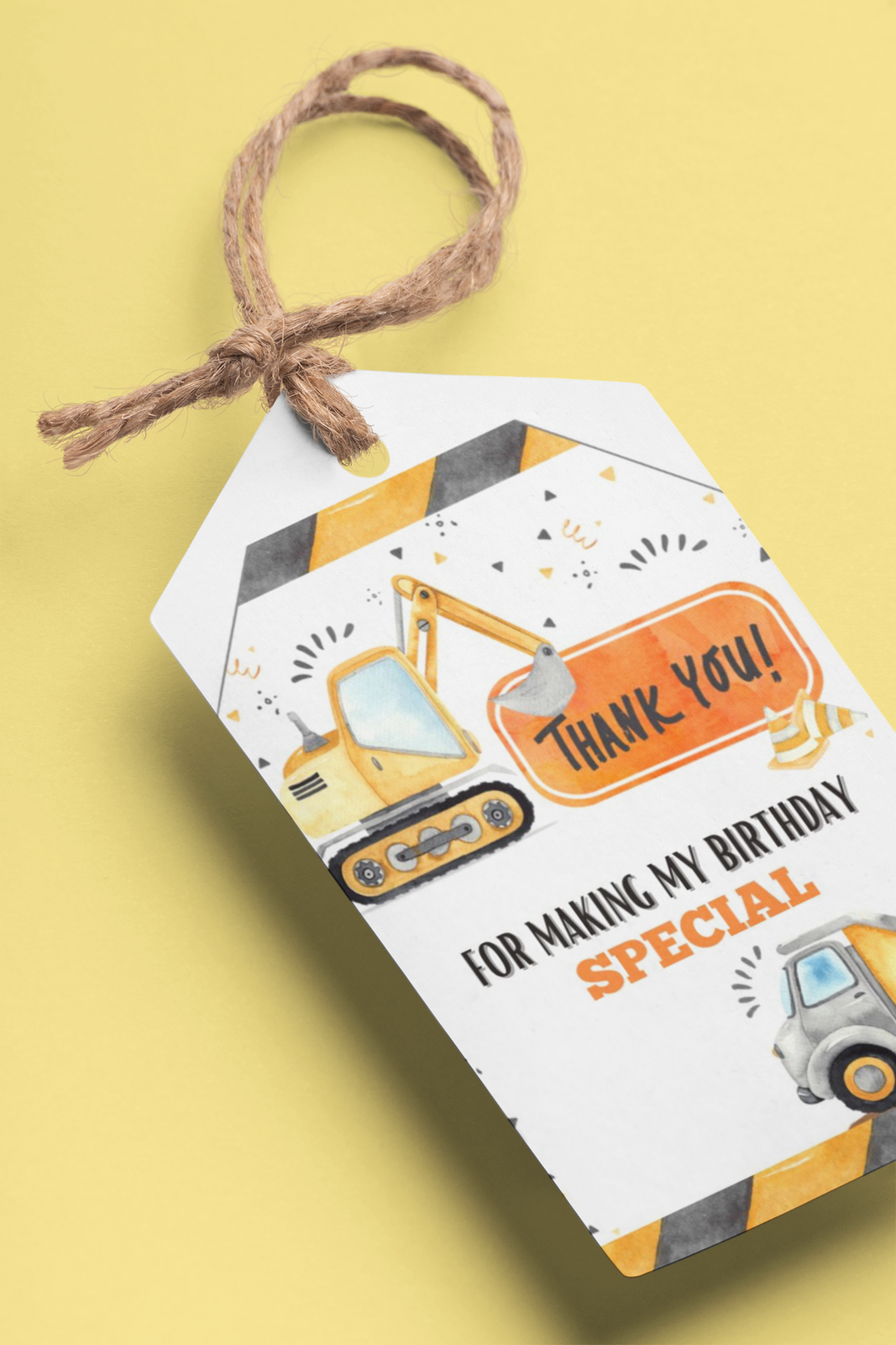 Construction Theme Birthday Favour Tags (2 x 3.5 inches/250 GSM Cardstock/Mixcolour/30Pcs)