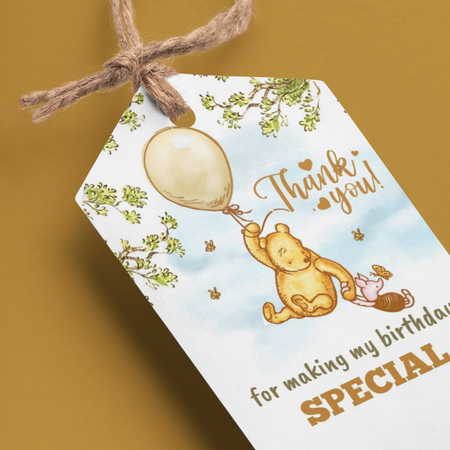 Winnie The Pooh Theme Birthday Favour Tags (2 x 3.5 inches/250 GSM Cardstock/Green, Brown, Light blue, White/30Pcs)
