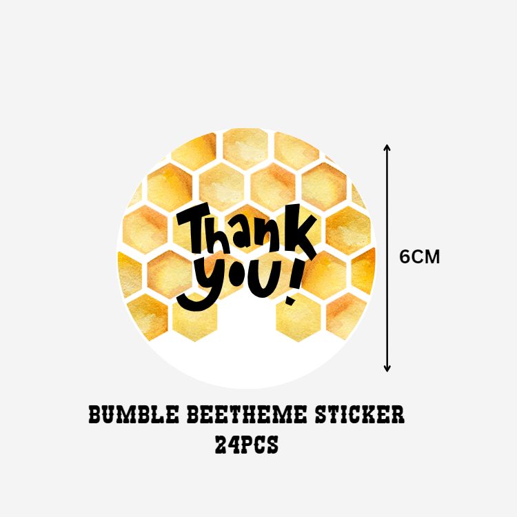 Bumble bee Theme- Return Gift/birthday decor Thankyou Sticker (6 CM/Sticker/Gold, Black, White/24Pcs)