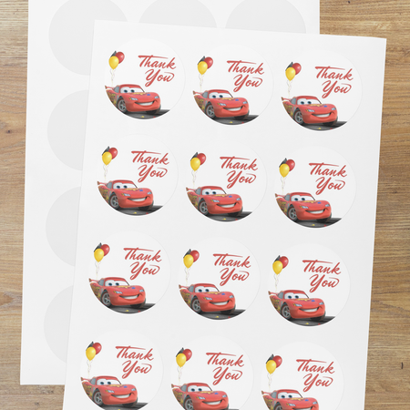 Disney Car Theme- Return Gift/birthday decor Thankyou Sticker (6 CM/Sticker/Multicolour/24Pcs)