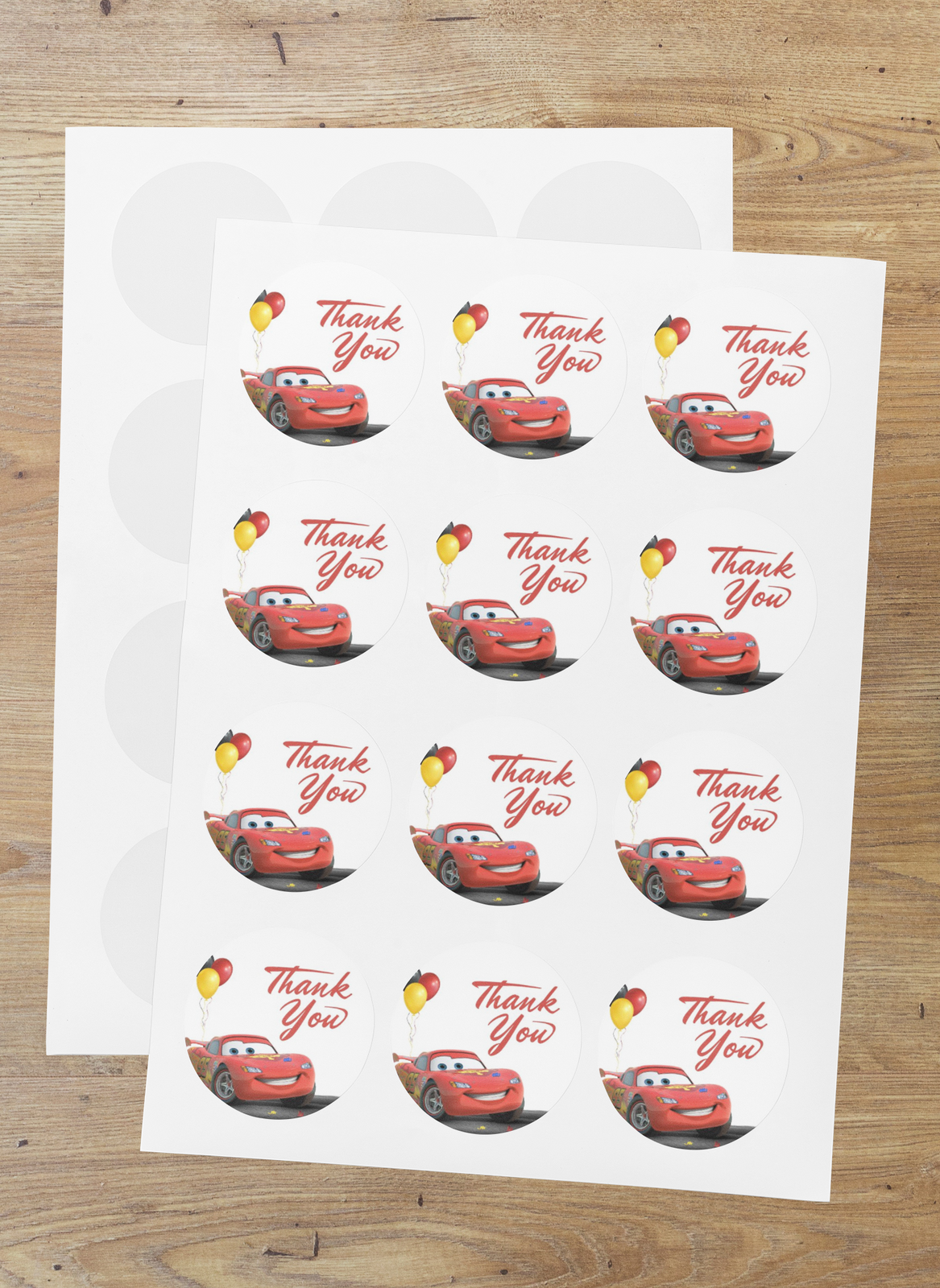 Disney Car Theme- Return Gift/birthday decor Thankyou Sticker (6 CM/Sticker/Multicolour/24Pcs)