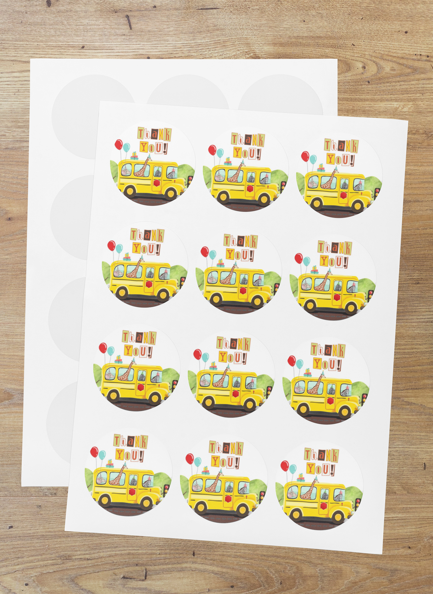 Weels On The Bus Theme- Return Gift/birthday decor Thankyou Sticker (6 CM/Sticker/Multicolour/24Pcs)