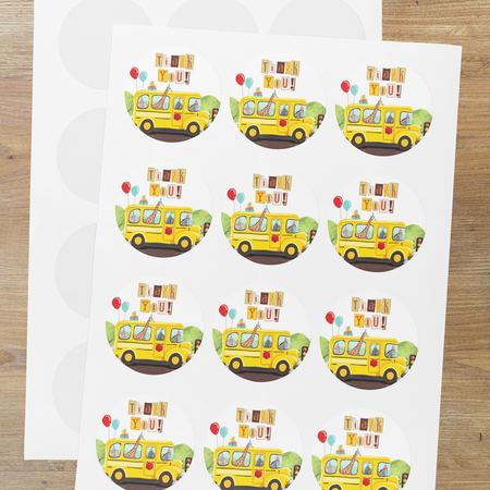 Weels On The Bus Theme- Return Gift/birthday decor Thankyou Sticker (6 CM/Sticker/Multicolour/24Pcs)