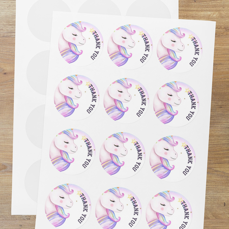 Unicorn Theme Model 2- Return Gift/birthday decor Thankyou Sticker (6 CM/Sticker/Mixcolour/24Pcs)