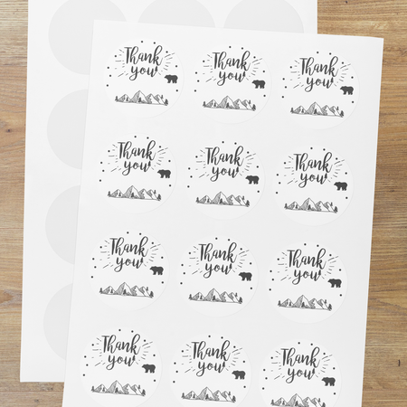 Bear Theme- Return Gift/birthday decor Thankyou Sticker (6 CM/Sticker/Black And White/24Pcs)