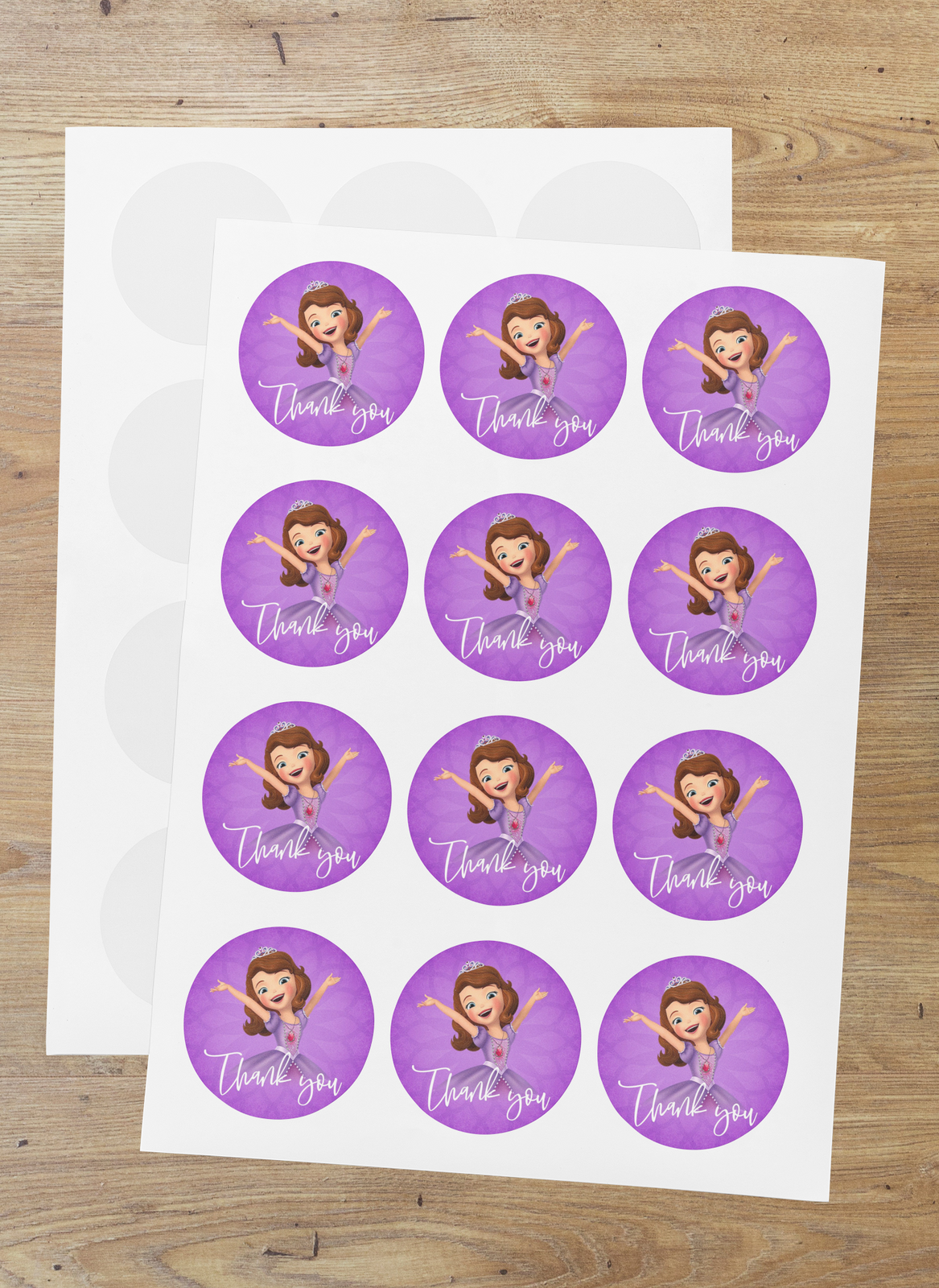 Sofia Theme- Return Gift/birthday decor Thankyou Sticker (6 CM/Sticker/Brown, Purple, White/24Pcs)