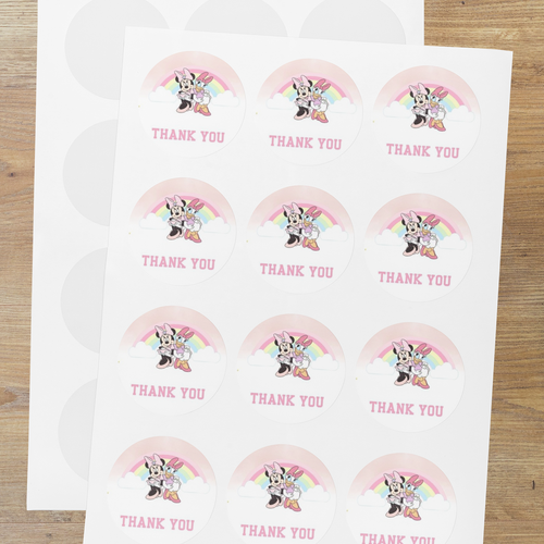 Load image into Gallery viewer, Minnie And Donald Duck Theme- Return Gift/birthday decor Thankyou Sticker (6 CM/Sticker/Multicolour/24Pcs)

